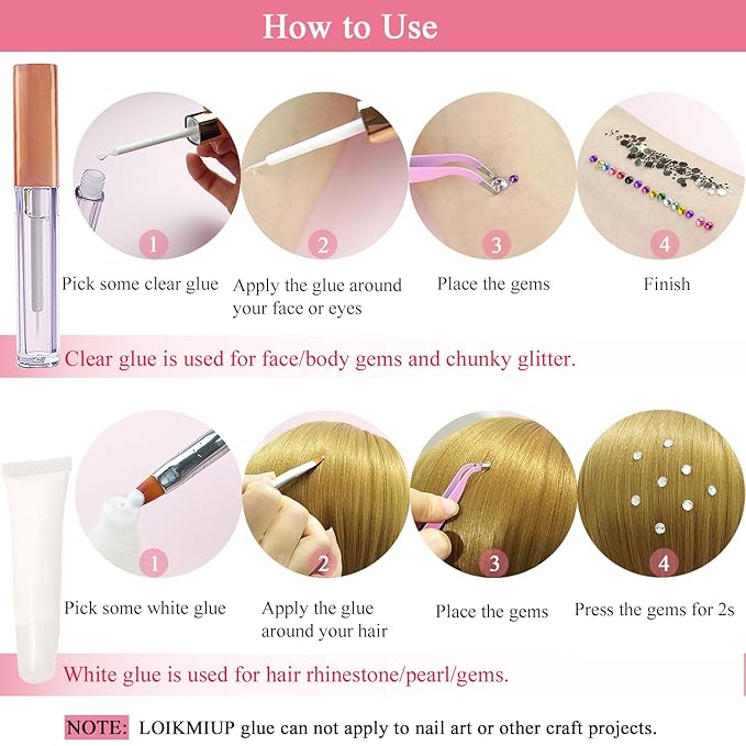 Hair Face Gems Rhinestones with Makeup Glue, Body Face Glitter Gel