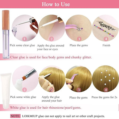 Hair Face Gems Rhinestones with Makeup Glue, Body Face Glitter Gel