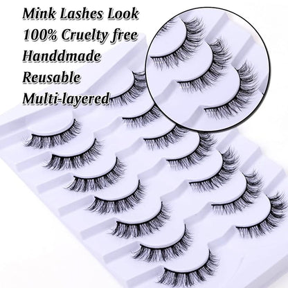 Fluffy Natural Lashes 12mm Clear Band Cat Eye False Eyelashes Short Fake Lashes Wispy - 7 Pairs, ZT93