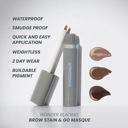 Wonderskin Wonder Blading Brow Stain & Go Masque - Long Lasting Eye Brow Tint, Transfer Proof and Smudge Proof Eyebrow Tint Stain (Brunette)