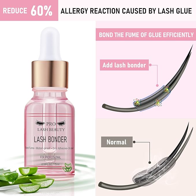 Lash Bonder for Eyelash Extensions Super Bonder Glue Accelerator with 10Pcs cotton swab Lash Extension Sealant Longer Retention Waterproof Oil-proof Special Dropper design for Dose Control(Aloe,15ml)