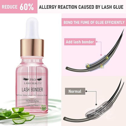 Lash Bonder for Eyelash Extensions Super Bonder Glue Accelerator with 10Pcs cotton swab Lash Extension Sealant Longer Retention Waterproof Oil-proof Special Dropper design for Dose Control(Aloe,15ml)