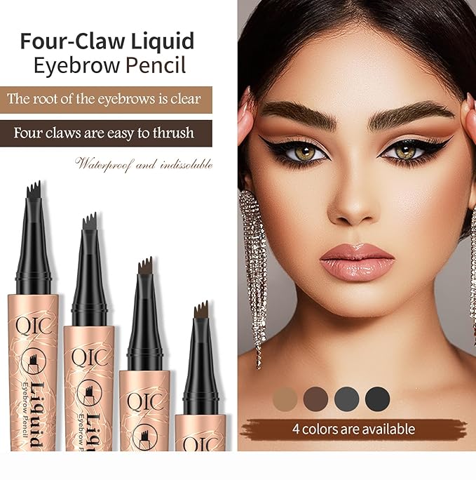 Eyebrow Pencil with 4 Tip Micro Head, Liquid Eyebrow Microblading Pen, Eyebrow Pen Micro 4 Point Brow Pen Long-Lasting Waterproof & Smudge-proof Natural Eyebrow Makeup (#1 Light Brown)