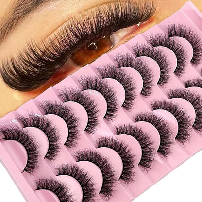 HBZGTLAD New 10 Pairs 3D Mink Lashes False Eyelashes Handmade Wispy Fluffy Long Lashes Natural Eye Makeup Tools Eye Lashes(Fly-18)