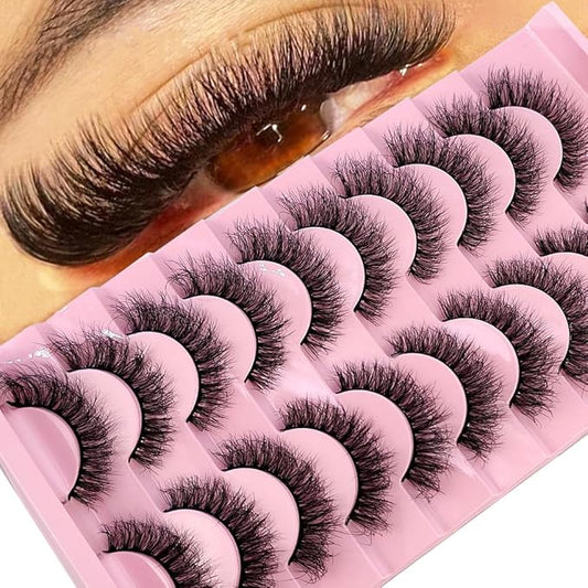 HBZGTLAD New 10 Pairs 3D Mink Lashes False Eyelashes Handmade Wispy Fluffy Long Lashes Natural Eye Makeup Tools Eye Lashes(Fly-18)
