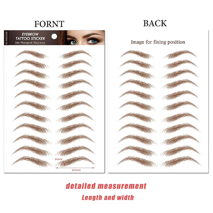 Brown Eyebrow Tattoo 66 Pairs, Hair-Like Popular Fake Eyebrows Waterproof Lasting 4D Realistic Makeup Tattoo Arch Style, Eyebrow Transfer Stickers for Women Girls