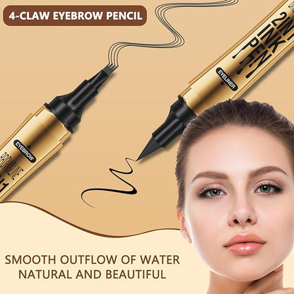 1 Pcs Microblading Eyebrow Pencil 2-in-1 Dual-ended Eyebrow Pen 4-Prong Micro-Fork Tip Applicator & Precision Brush Tip Brow Pencil Waterproof Stay on All-day Makeup for Natural Eyebrow, Grey