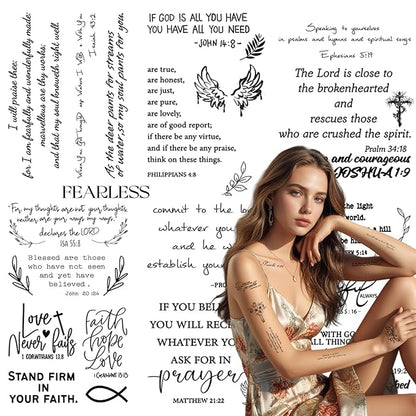 72PCS Christian Temporary Tattoos For Adults Inspirational Bible Verse Quotes Suitable Tattoos Stickers For Believers As Well As Women And Men