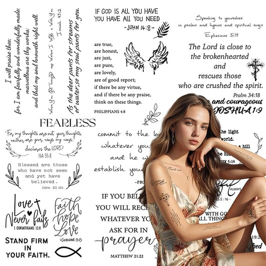 72PCS Christian Temporary Tattoos For Adults Inspirational Bible Verse Quotes Suitable Tattoos Stickers For Believers As Well As Women And Men