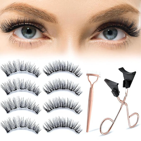 Magnetic Eyelashes, 3D Natural Look Dual Magnetic Lashes Kit with Applicator & Eyelash Comb, without Eyeliner, Reusable & Waterproof False Eyelashes, 8 Count