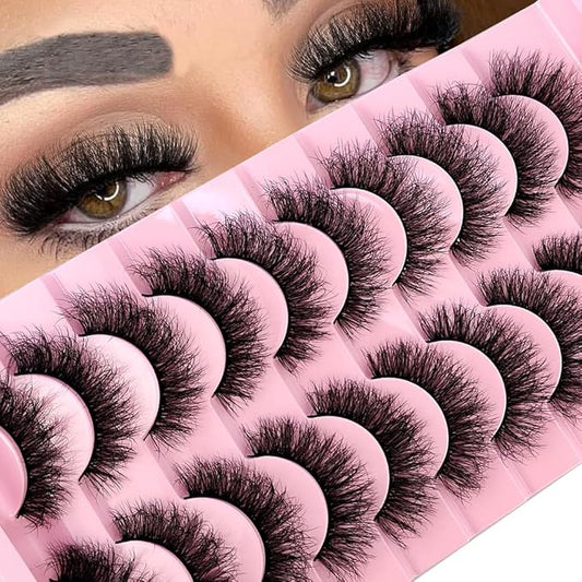 HBZGTLAD New 10 Pairs 3D Mink Lashes False Eyelashes Handmade Wispy Fluffy Long Lashes Natural Eye Makeup Tools Eye Lashes(Fly-13)