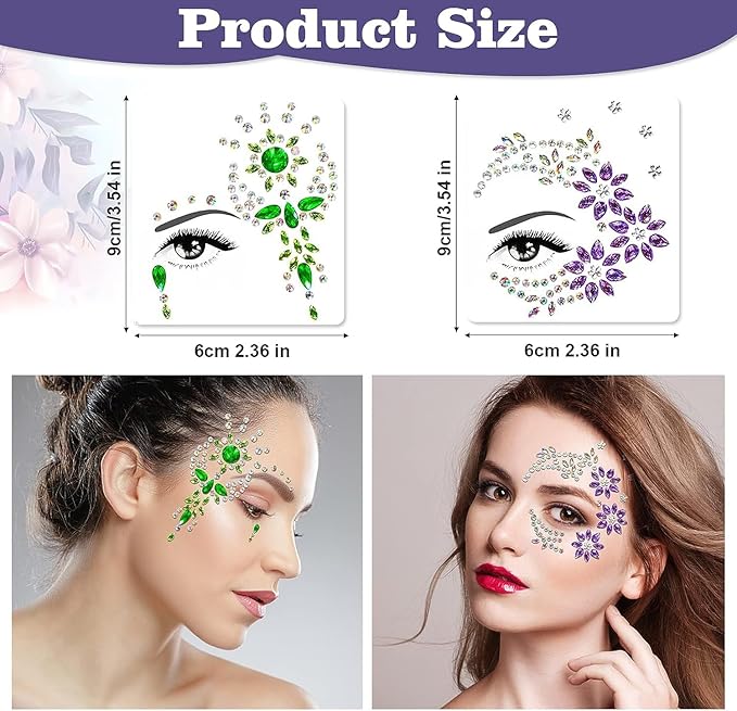 6PCS Gems Glitters for Festivals, Self Adhesive Glitters Acrylic Face Stickers Face Crystal Jewels Rhinestone Stickers for Music Festival Party Birthday Carnival