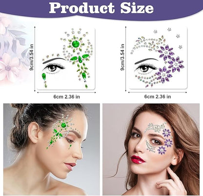 6PCS Gems Glitters for Festivals, Self Adhesive Glitters Acrylic Face Stickers Face Crystal Jewels Rhinestone Stickers for Music Festival Party Birthday Carnival