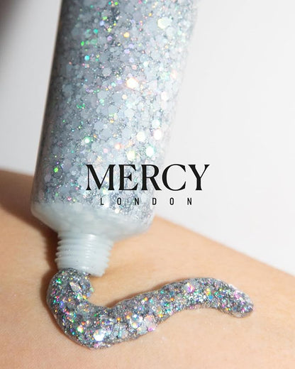 MERCY LONDON Glitter Glitz Silver Holographic Gel. 50ml Chunky Glitter Gel for Hair, Eye and Body