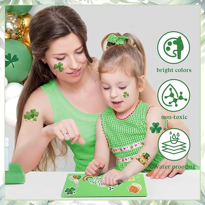 St. Patrick's Day Shamrock Decorations Temporary Tattoos & Face Stickers, Waterproof Saint Patrick's Day Clover Tattoos Art Make up Deco Irish Party Favors