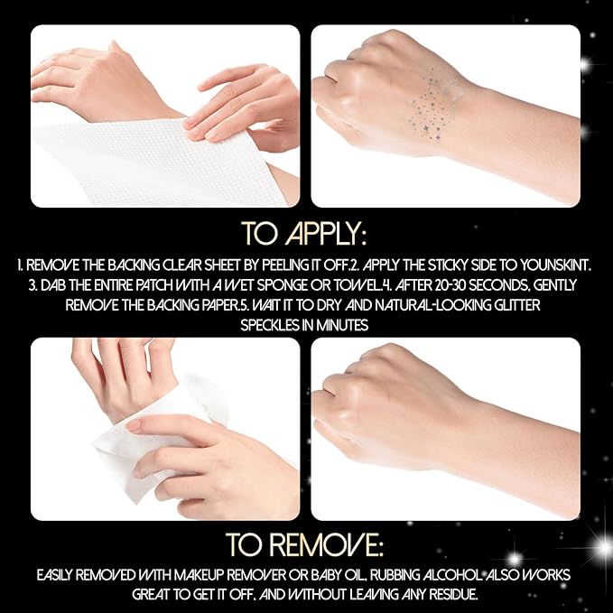 Makeup Patches Silver Face Glitter Makeup Speckles Glow Up Face Glitter Speckles Patches Accessories Party for Women-10 Count