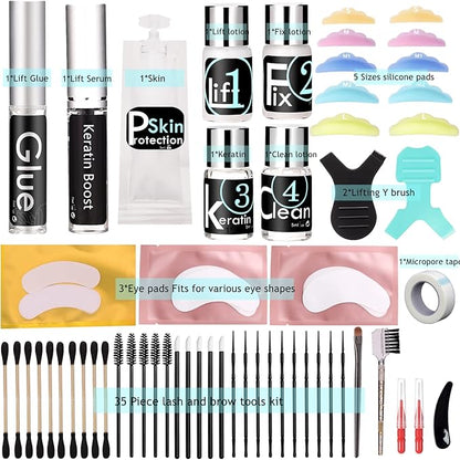 Eyelash Perm Eyebrow Lamination 2 in 1 Kit Easy DIY at Home 5 Minutes Curl Lift Long-Lasting a Month Professional Tool Make Lash and Brow More Volume 6 Weeks (2 1-Lash kit), Black