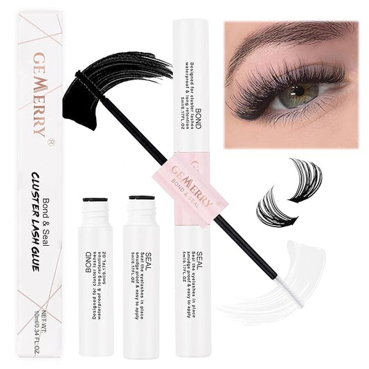 GEMERRY Lash Bond & Seal 2 in 1 Lash Cluster Glue - Waterproof & Strong Hold for Self Apply at Home