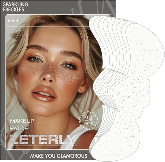 24 Pcs Glitter Freckles Face Tattoo,Silver Face Glitter Makeup Patches Cute Sparkle Freckles Patches Waterproof Makeup Speckles for Face Accessories for Women Girls