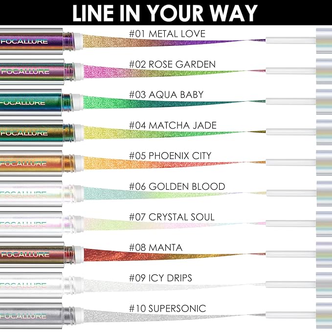 FOCALLURE Chameleon Liquid Eyeliner,Intense Color Shifting Eyeliner Pen,Metallic Multi-Reflective Finish,Sweatproof,Smudge-proof,Ultra-Fine Tip,AQUA BABY