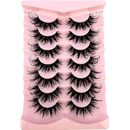HBZGTLAD NEW 7pairs Cat eye Eyelashes 3D Natural False Lashes 5d Fluffy Soft Cross Manga Lashes Wispy Natural Eyelash Extension Makeup (DT02-8)