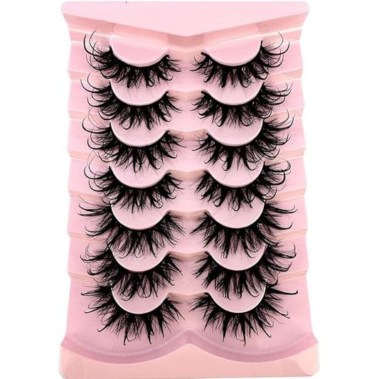HBZGTLAD NEW 7pairs Cat eye Eyelashes 3D Natural False Lashes 5d Fluffy Soft Cross Manga Lashes Wispy Natural Eyelash Extension Makeup (DT02-8)