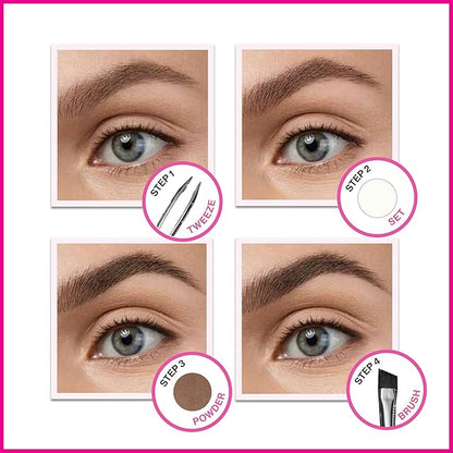 wet n wild Ultimate Eyebrow Makeup Kit, Long-Lasting Matte Brow Powder, Tweezers, Wax & Brush, Built-In Mirror, Purse-Friendly Compact - Dark Brown