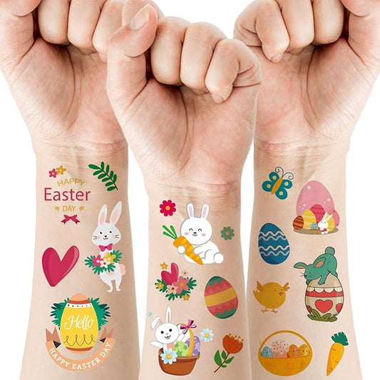 Easter Temporary Tattoos for Kids, Easter Egg and Bunny Fake tattoo for Boys and Girls,Easter Basket Stuffers