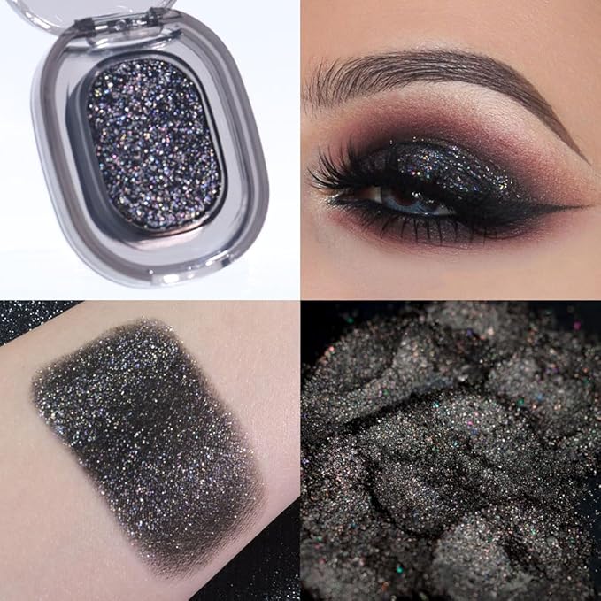 Eye shadow low saturation delicate long-lasting eye shadow palette, Monochrome Glittler Eyeshadow, pressed glitter eyeshadow, Glittle Pressed Powder Single Vegan Eyeshadow, (01 Glittle Black)