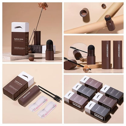 Eye-Brow Stamp Stencil Kit, Waterproof Brow Stamp Shaping Kit Eye Brow Definer & Filling Powder, Women Makeup Tools with 10 Reusable Eyebrow Stencils, 2 Brushes (Light Brown)