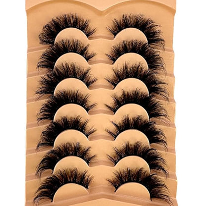 HBZGTLAD NEW 7pairs Cat eye Eyelashes 3D Natural False Lashes 5d Fluffy Soft Cross Manga Lashes Wispy Natural Eyelash Extension Makeup (K)