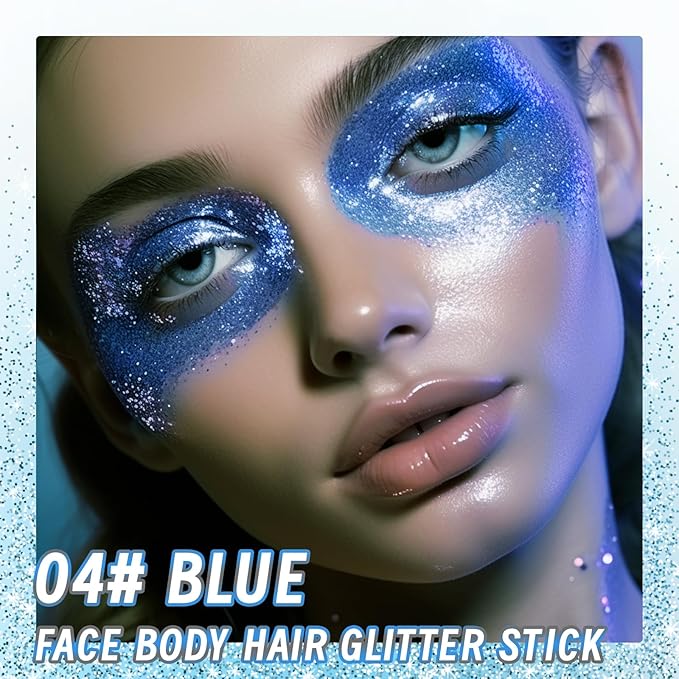 DAGEDA Body Glitter Stick,Face Glitter Gel Mermaid Sequins Glitter for Hair Nail,Chunky Glitter Eyeshadow for Rave Accessories Stage Halloween Festival Makeup(Blue Glitter)