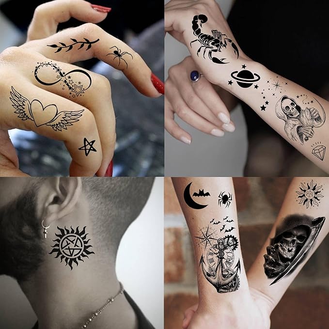 72 Sheets Lion Skull Temporary Tattoos For Men Women, Halloween Half Arm Sleeve Tattoo Stickers Zeus Eagle Tiger Ship, 3D Watercolor Temp Gothic Waterproof Fake Tattoos Adults Flower Skeleton Compass