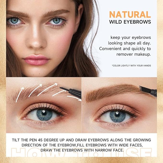 Eyebrow Pencil Light Brown, Microblading Tattoo Brow Pen With A Micro-Fork Tip Applicator, 4 Point Eyebrow Pencil Waterproof Smudge Proof Four-Fork Liquid Eyebrow Pencil Long Lasting Natural Fine Wild 4D Eyebrow Pencil Makeup (01# Light Brown)