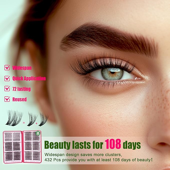 FOXY BEAUTY Lash Clusters Kit - Lash Clusters Eyelash Clusters Kit Lash Extension Kit Eyelash Clusters 0.05D Fluffy Eyelash Clusters Biodegradable Lightweight Eyelashes Kit Lash Kit with Bond and Seal