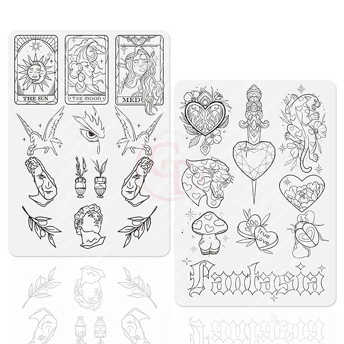 TgoBeauty Men Women Double Sides Designs Tiny Tattoo Practice Skin 1.5mm Thickness Fine Line Practice Skin with Light Gray Lines (3pcs White Tattoo Skins)