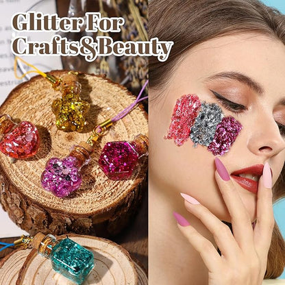 LEOBRO Chunky Glitter, 24 Colors Glitter for Crafts, Resin, Nail Body Face Hair Makeup, DIY Party Decorations, Solid Color