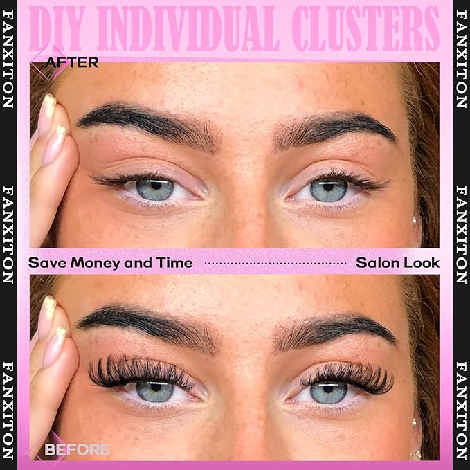 Wispy Lashes Cluster Kit Thick Eye Lash Clusters 40D+50D D 8-16mm Mix Lash Extension Kit Eyelash Clusters Volume Individual Lashes with Lash Bond and Seal and Tweezers