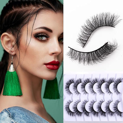Natural False Eyelashes Fluffy Wispy 3D Faux Mink Lashes Pack Fake Lashes Strip - 7 Pairs, Z06