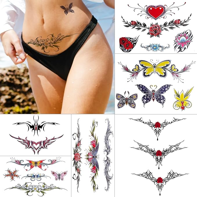 types of flowers, sexy temporary tattoo stickers and fake tattoos that look real and last long are suitable for girls, women or adults(6 * 8.3 inches,29 sheet temporary tattoo stickers)