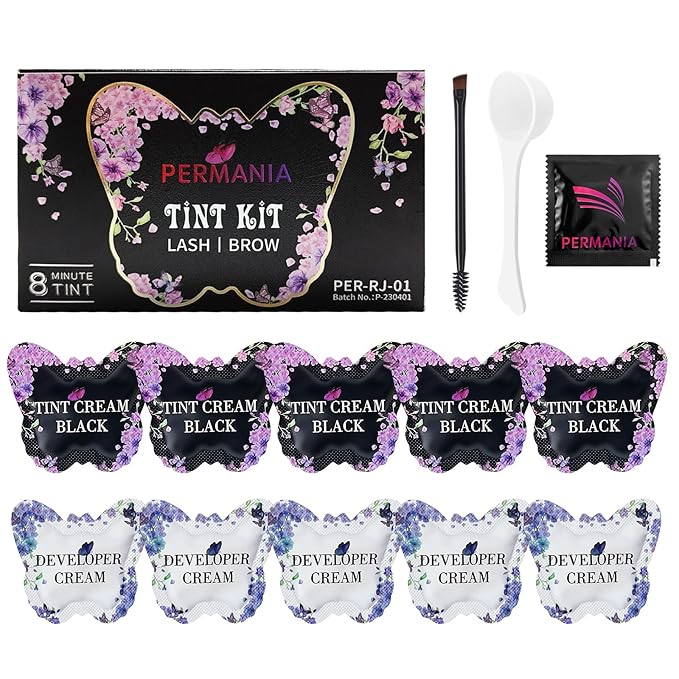 PERMANIA Lash Color Kit, Professional Natural Black Brow Color Lasts up to 4 Weeks for Newbie & Pro Kit Fast Quick Coloring (without silicone eye patch)