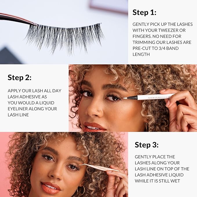 Natural False Lashes | Carina Half Eyelashes | Best False Lashes fo Beginners | Short Lashes Natural Look | Plant Based Fibers | Clear Band Lashes | No Trim Wispy Half Lashes | Small Lashes
