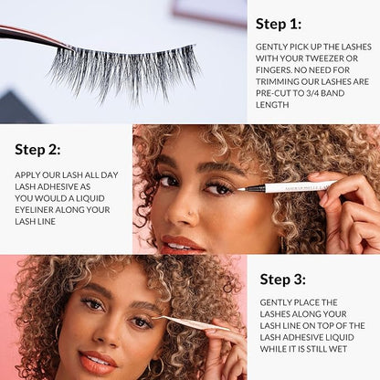 Natural False Lashes | Carina Half Eyelashes | Best False Lashes fo Beginners | Short Lashes Natural Look | Plant Based Fibers | Clear Band Lashes | No Trim Wispy Half Lashes | Small Lashes
