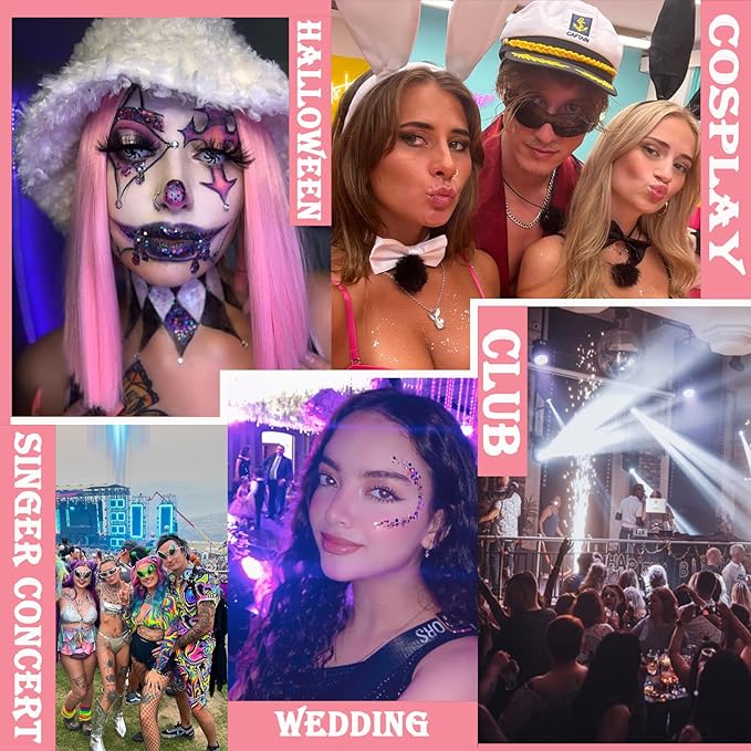 Body Glitter Face Glitter Gel: Singer Concerts Disco Festival Rave Accessories Face Glitter Makeup 150ml Chunky Sequins Mermaid Face Body Hair Glitter Gel (Purple&White&Light Pink)