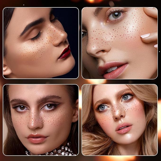 Glitter Freckles Face Tattoo, Glitter Freckles,Sparkle Freckle Temporary Tattoo, Glow Up Makeup Patches,Festival Birthday Shimmer Party Supplies, Cute Glitter Makeup Accessories 12PCS(Rose Gold)
