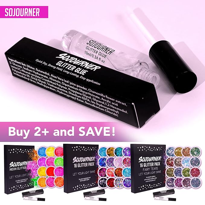 Glitter Body Glue & Face Glue - Face Glitter Makeup Primer for Eye, Face, Skin, Body Adhesive & More | Use with Glitter, Body Jewels, Rhinestones, Makeup and Rave Festival Accessories