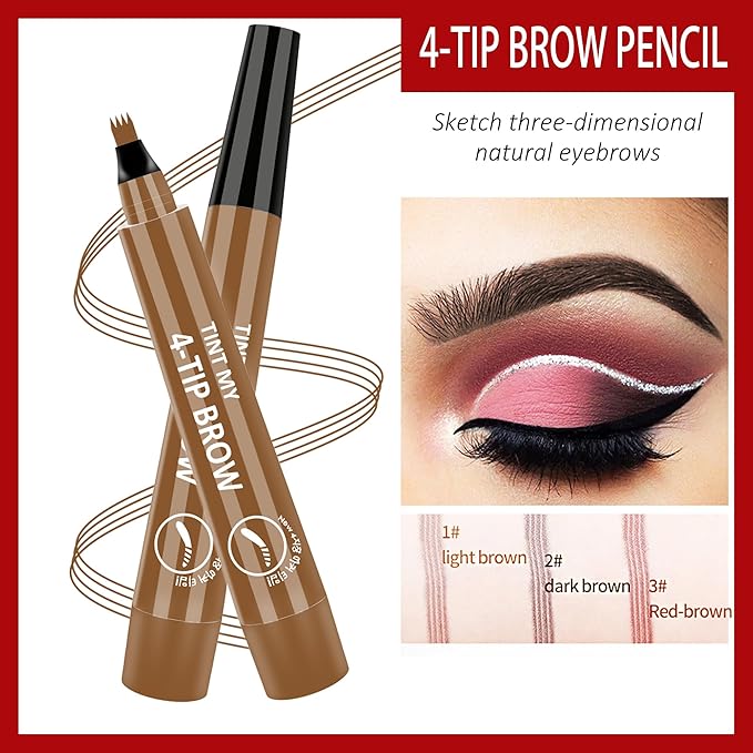 2024 New Magic Eyebrow Pencil, 3D Waterproof Microblading Eyebrow Pencil Contouring Pen, 4-point Brow Lifter, Natural Fine Stroke Microblading Eyebrow Pencil(Light Brown)