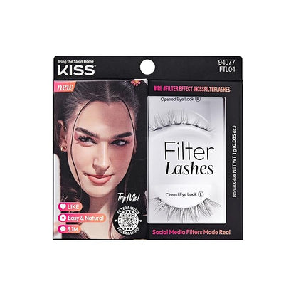 KISS Filter Lashes, AI-Inspired Delicate Wispy False Eyelashes, 1 Pair, Medium (10-12mm), Natural 3D Volume, Lightweight Look, Lash Glue Included, Bunny Pretty