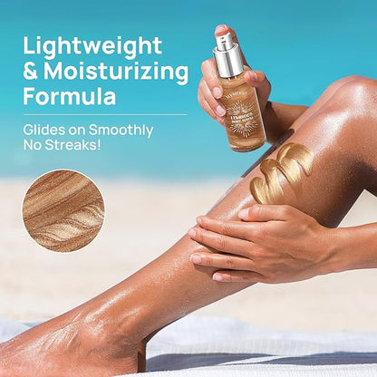 Body Shimmer Oil, Liquid Highlighter Bronzer Body Glitter Oil Long Lasting Moisturizing for Face Makeup Lotion Illuminate Serum Glow Shimmer Skin 50ml/1.7 Fl Oz（Bronze Gold #02)