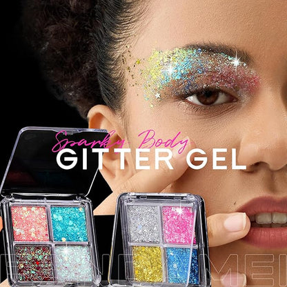 FANDAMEI Face Glitter, Body Glitter for Women, 2 Palette 8 Colors Glitter Gel for Face, Hair Glitter for Kids, Fairy Rave Mermaid Makeup